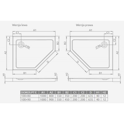 Radaway Doros PT E brodzik pięciokątny 100x90 cm biały SDRPT1090-01-04SR