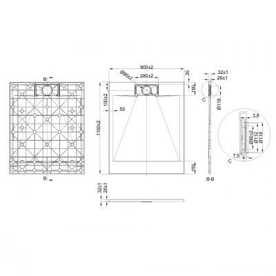 Invena Alvero brodzik prostokątny 110x90 cm biały AK-7B-911