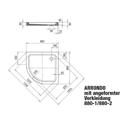 Kaldewei Arrondo brodzik 90x90 cm półokrągły z uformowaną obudową model 880-1 biały 460400010001