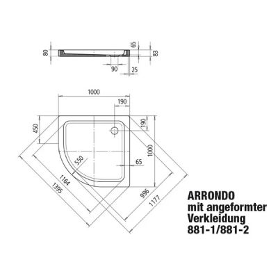 Kaldewei Arrondo brodzik 100x100 cm półokrągły z uformowaną obudową model 881-1 biały 460500010001