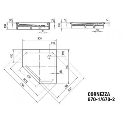 Kaldewei Cornezza brodzik 90x90 cm pięciokątny model 670-1 biały 459000010001