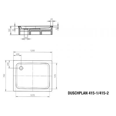 Kaldewei Duschplan brodzik 70x120 cm prostokątny z nośnikiem ze styropianu model 415-2 biały 431548040001