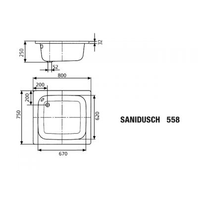 Kaldewei Sanidusch brodzik 75x80 cm prostokątny z otworem przelewowym i wykończeniem przeciwpoślizgowym model 558 biały 332530000001