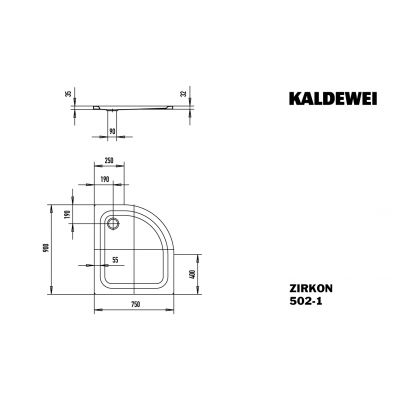 Kaldewei Zirkon brodzik 75x90 cm półokrągły model 502-1 biały 455600010001