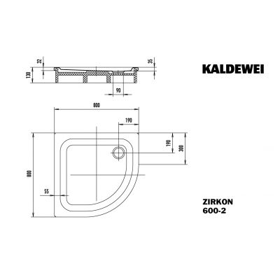 Kaldewei Zirkon brodzik 80x80 cm półokrągły z nośnikiem ze styropianu model 600-2 biały 456548040001