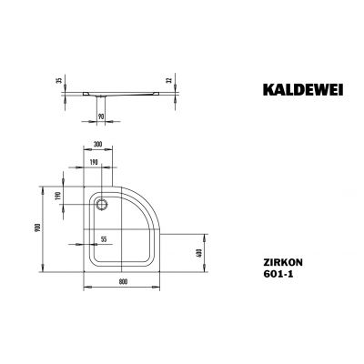 Kaldewei Zirkon brodzik 80x90 cm półokrągły model 601-1 biały 456600010001