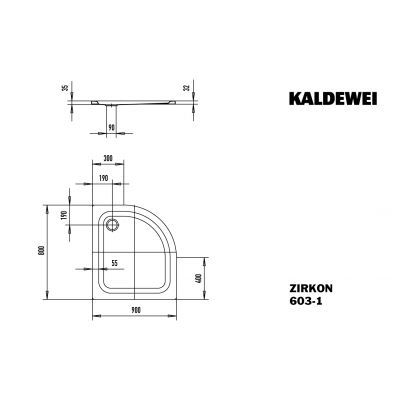 Kaldewei Zirkon brodzik 90x80 cm półokrągły model 603-1 biały 456800010001