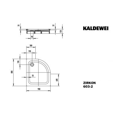 Kaldewei Zirkon brodzik 90x80 cm półokrągły z nośnikiem ze styropianu model 603-2 biały 456848040001