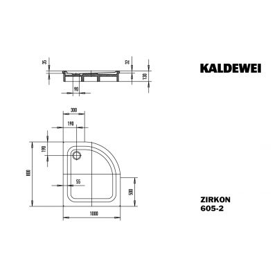 Kaldewei Zirkon brodzik 100x80 cm półokrągły z nośnikiem ze styropianu model 605-2 biały 457048040001