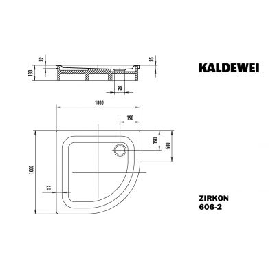 Kaldewei Zirkon brodzik 100x100 cm półokrągły z nośnikiem ze styropianu model 606-2 biały 457148040001