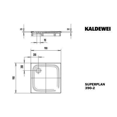 Kaldewei Superplan brodzik 90x90 cm kwadratowy z nośnikiem ze styropianu model 390-2 biały 446948040001