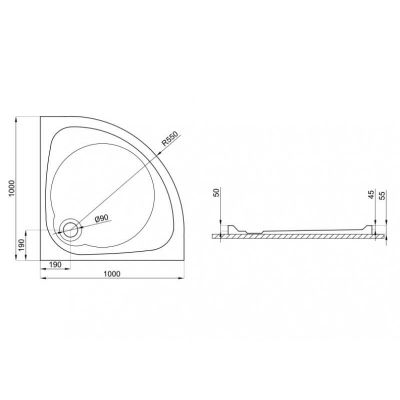 Polimat Nowy Styl brodzik 100x100 cm półokrągły biały 00600