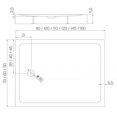 New Trendy Mild brodzik prostokątny 90x80 cm biały B-0611