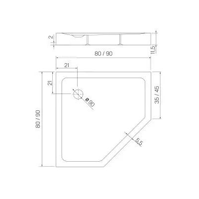 New Trendy Mild brodzik pięciokątny 90x90 cm biały B-0603