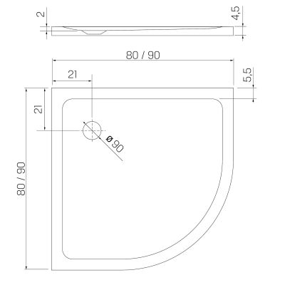 New Trendy Mild brodzik 90x90 cm półokrągły biały B-0622