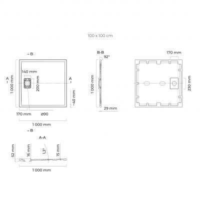 Oltens Bergytan brodzik kwadratowy 100x100 cm RockSurface kaszmir 17102900