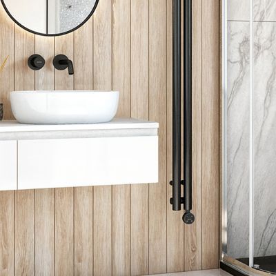 Oltens Vernal zestaw mebli łazienkowych 180 cm z blatem biały połysk/czarny mat 68620000