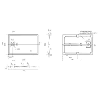 Oltens Bergytan brodzik 120x80 cm prostokątny RockSurface biały 15103000