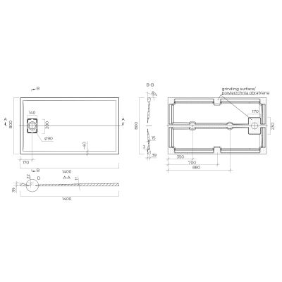 Oltens Bergytan brodzik 140x80 cm prostokątny RockSurface biały 15106000