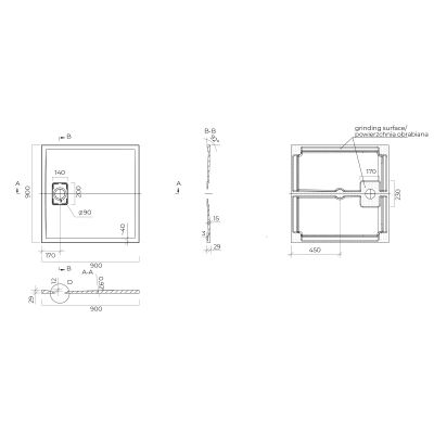 Oltens Bergytan brodzik 90x90 cm kwadratowy RockSurface czarny mat 17101300