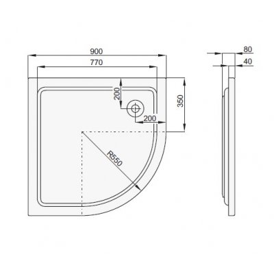 Poolspa brodzik półokrągły 90x90 cm PBP0710B0000000