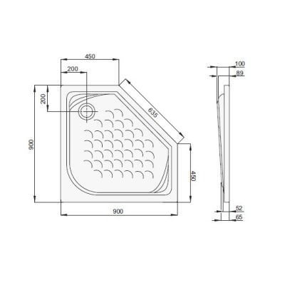 Brodzik pięciokątny 90 x 90 cm Poolspa Penta PBPQ311B0000000