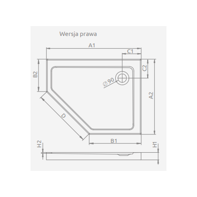 Radaway Doros PT E brodzik pięciokątny 90x80 cm biały SDRPT9080-01R