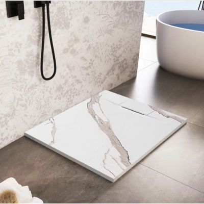 Rea Bazalt Carrara White brodzik kwadratowy 90x90 cm biały-beżowy REA-K7002