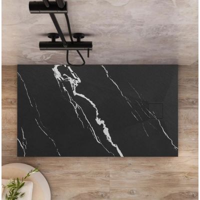 Rea Bazalt Carrara Black brodzik prostokątny 80x100 cm czarny REA-K7007