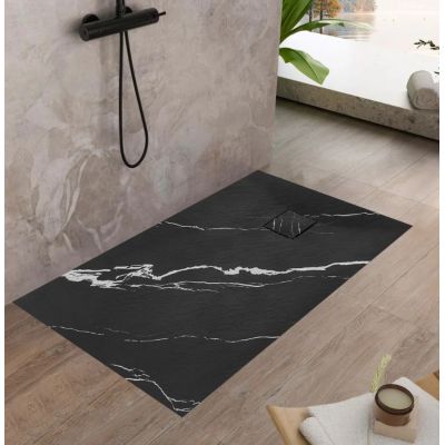 Rea Bazalt Carrara Black brodzik prostokątny 90x120 cm czarny REA-K7009