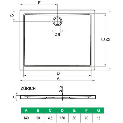 Riho Zurich brodzik prostokątny 140x90 cm D001010005