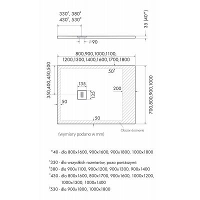 Schedline Protos brodzik 90x160 cm prostokątny biały kamień 3SP.P1P-90180/B/ST-M1/B/ST