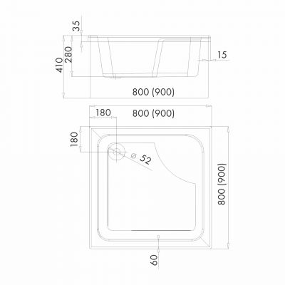Schedpol Dante brodzik kwadratowy 80x80 cm biały 3.032