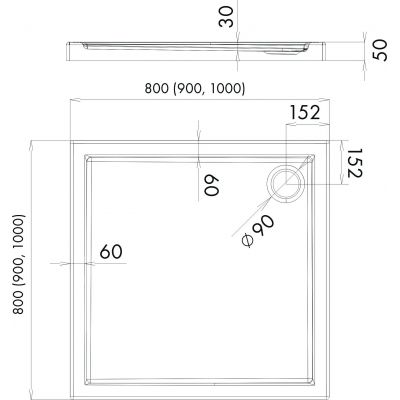 Schedpol Caspar brodzik kwadratowy 90x90 cm biały 3.261