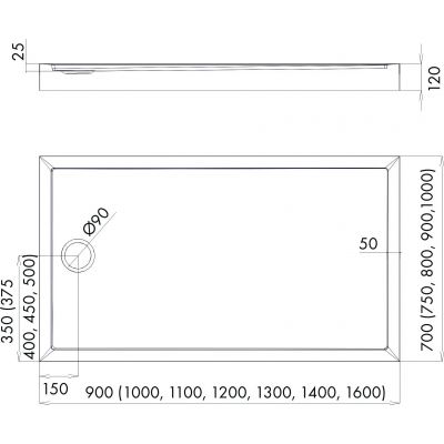 Schedpol Competia New brodzik prostokątny z syfonem 100x90 cm biały 3.4845