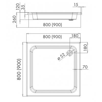 Schedpol Grawello brodzik kwadratowy 80x80 cm biały 3.011
