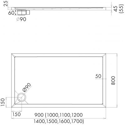 Schedpol Caspar New brodzik 100x80 cm prostokątny biały 3.2336