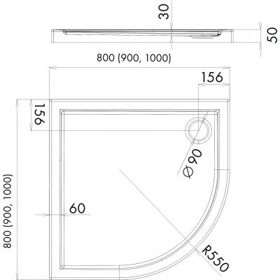 Schedpol Caspar brodzik 90x90 cm półokrągły biały 3.264
