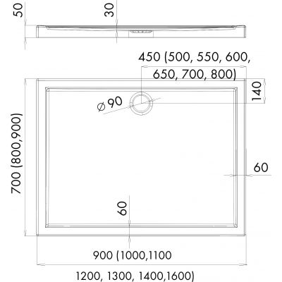 Schedpol Caspar brodzik prostokątny 100x80 cm biały 3.266