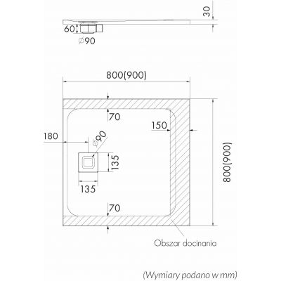 Schedpol Majestic Black Stone brodzik kwadratowy z syfonem 80x80 cm czarny 3.3500/C/ST-M6/C