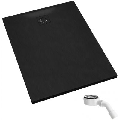 Schedpol Majestic Black Stone brodzik prostokątny z syfonem 100x80 cm czarny 3.3506/C/ST-M6/C