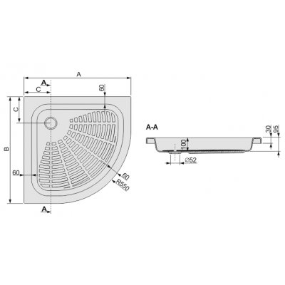 Brodzik półokrągły 90 x 90 cm typ BP/EkoPlus Sanplast Eko Plus 615-130-0130-10-000