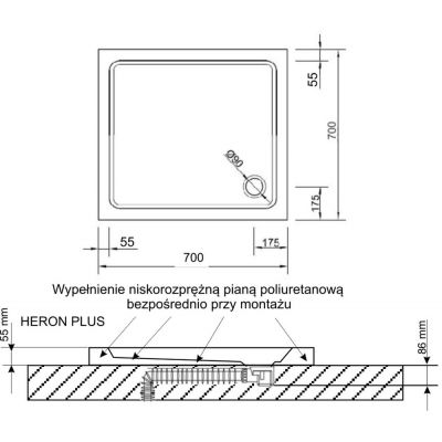 Santik Heron Plus brodzik kwadratowy 70 cm biały 70001000002