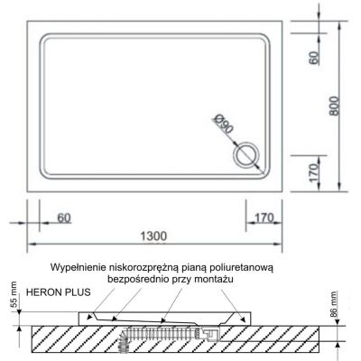 Santik Heron Plus brodzik prostokątny 130x80 cm biały 70001000060
