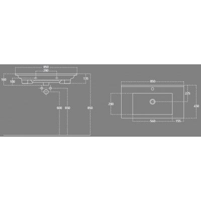 Aqualine Zuno umywalka 85x45 cm prostokątna ścienna-meblowa biała 9085