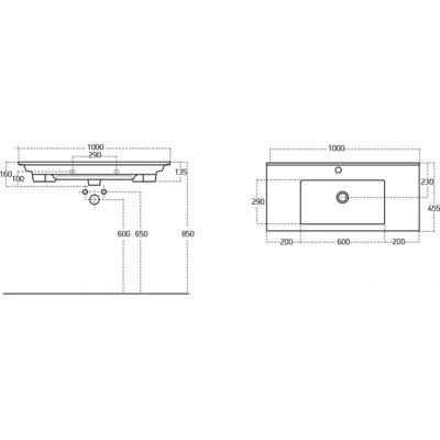 Aqualine Zuno umywalka 100x45,5 cm prostokątna ścienna-meblowa biała 9100