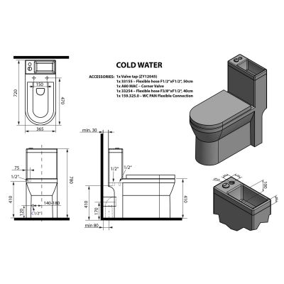 Aqualine Hygie miska kompaktowa + umywalka biały PB104W