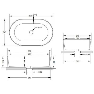 Besco Lova umywalka 53x34 cm owalna nablatowa biała-czarna #UMM-LBW-N