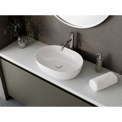 Besco Moya umywalka 48,5x35 cm owalna nablatowa biała UNC-49-MOB