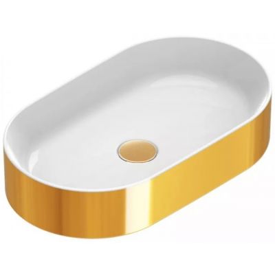 Catalano Gold & Silver umywalka 50x35 cm owalna nablatowa biała-złota 0122500042